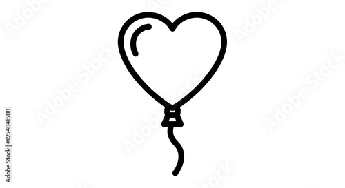 Heart shaped balloon icon in black line art
