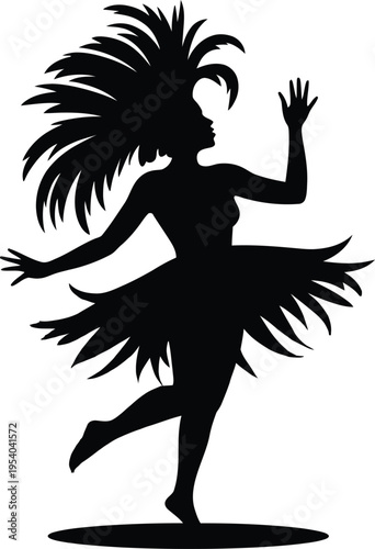Silhouette of a woman dancing Carnival Dancer Feather Costume Colorful Festival Vector Illustration