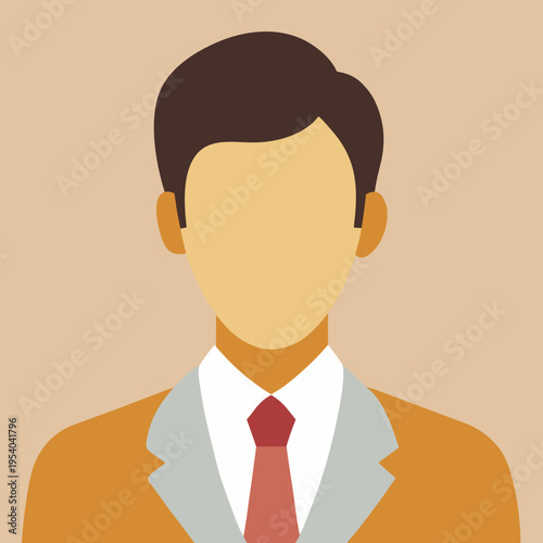 A minimalist vector graphic illustration of a businessman in a suit and tie with a faceless design