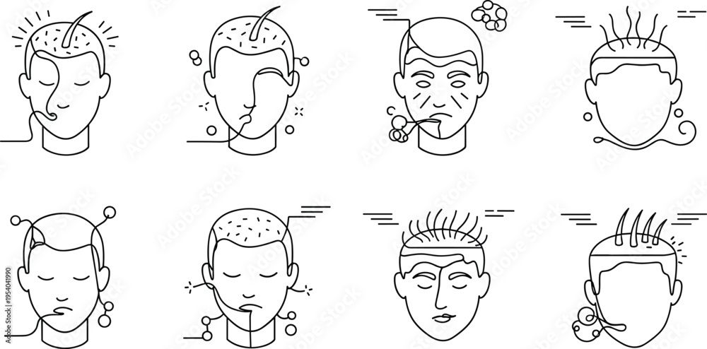 Εκτύπωση καμβά Men skincare routine line art set with facial cleansing washing and treatment st