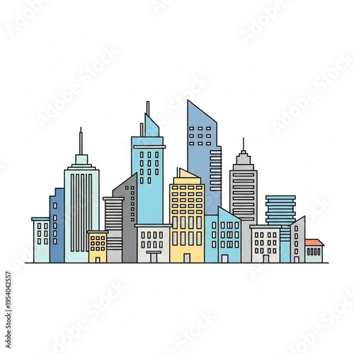 City Skyline with Modern Buildings and Skyscrapers.