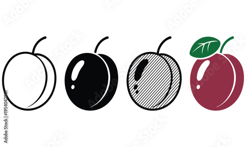 Four different colored apples with various design elements and shading techniques used in a vector graphic illustration