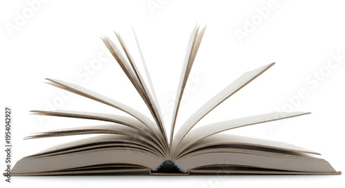 Open book with pages fanned out on white background