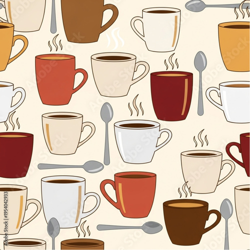 Coffee Cups and Mugs Pattern Design.