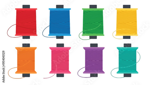Thread spool icon set with colorful yarn illustrations