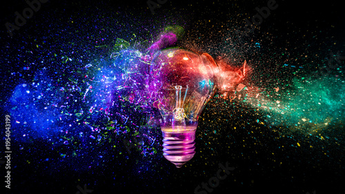 Real Light bulb bursting colorful vibrant energy