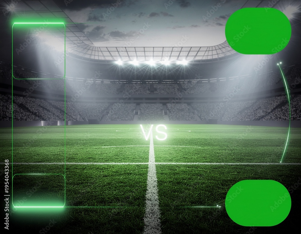 Obraz premium Modern Soccer VS Banner Template with Green Screen UI Flag Frames
