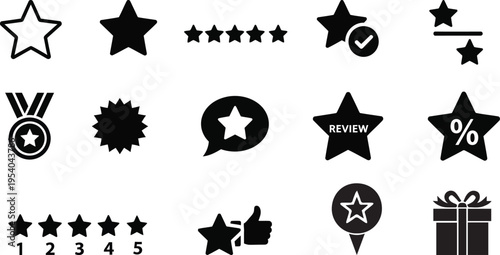 Collection of star rating icons and symbols