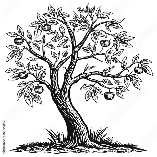 Apple Tree Illustration with Hanging Fruit Vector

