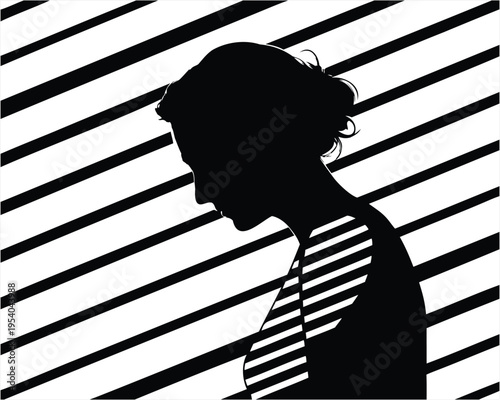 Silhouette of a woman looking down with a thoughtful expression.