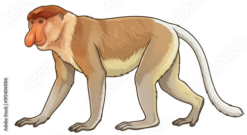 Fotografía Vector illustration of proboscis monkey or bekantan isolated on white