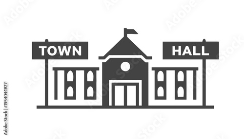 Town hall building icon with sign and flag on top