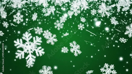 Snowflake animation on green background for festive winter season