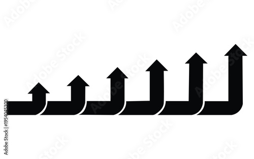 Black ascending arrows in step pattern showing business growth, progress, and upward trends concept