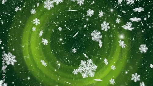 Snowflake animation on green background for winter and holiday themes