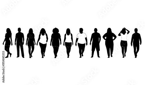 Inclusive body diversity silhouette set with different body types in stylish everyday poses vector