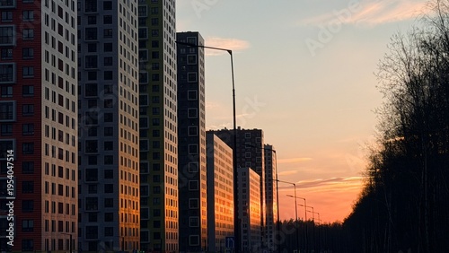 Obraz na plátně Beautiful golden sunset over Salaryevo Park in Moscow
