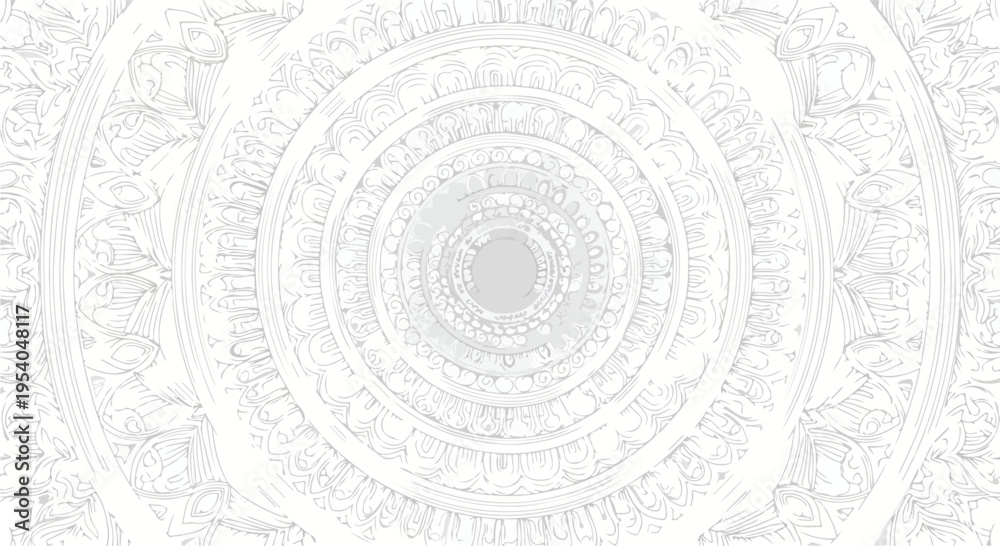 Fototapeta premium Intricate spiral tribal art design with concentric circles and ornate patterns on a white background
