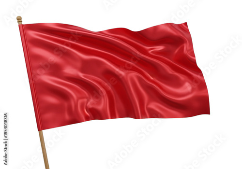 A red flag waving in the wind on a white background isolated on transparent background