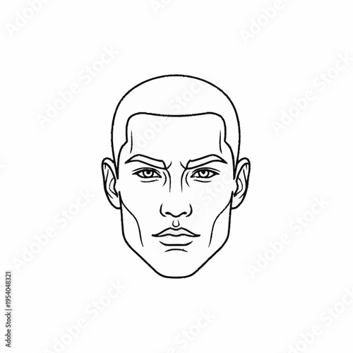 Line art illustration of a mans face with a determined expression.