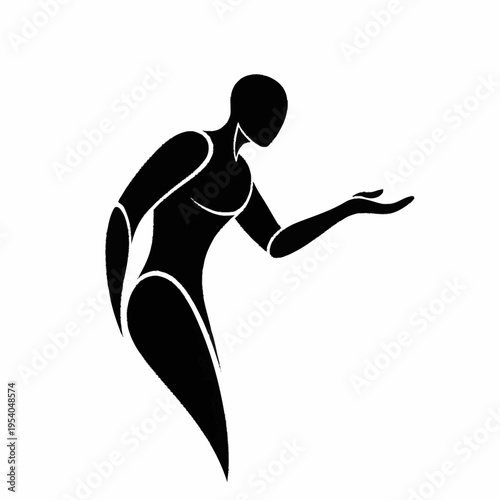 Stylized Human Figure Silhouette Presenting or Offering Something.
