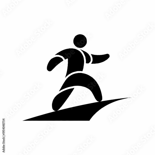 Stylized Surfer Silhouette Riding a Wave Icon.