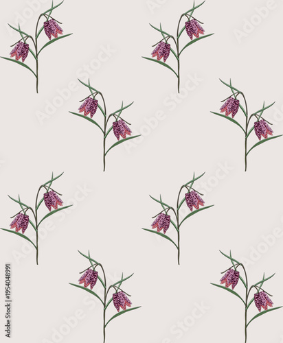  Flowers and leaves in vintage style, seamless pattern.
