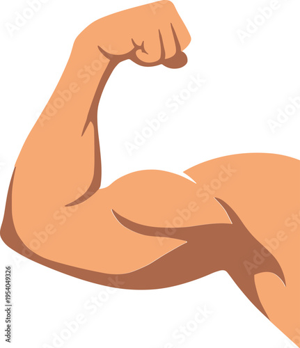 Strong bicep muscle arm flat vector illustration, symbol of fitness, bodybuilding, power, health, gym, workout, strength, athletic, masculine, training, energy.