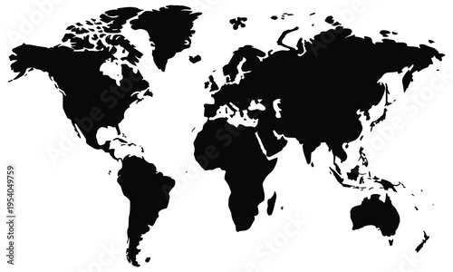 Black silhouette of a world map on white background