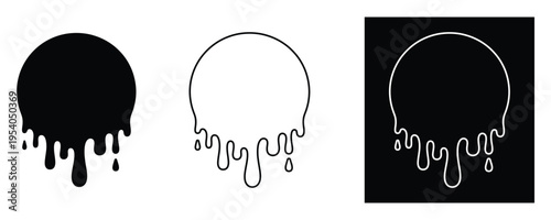 Dripping paint skull icons in black white and outline on clean background
