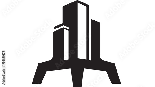 Skyscraper cityscape silhouette with modern high-rise buildings and sleek architectural design in black