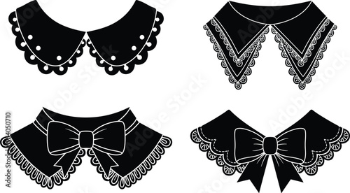 Vintage detachable collar, lace neck accessory, stylish Peter Pan collar, fashion garment embroidery, elegant lady neckwear, Victorian decorative bow