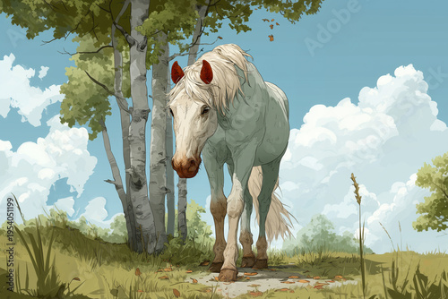 white horse in the field