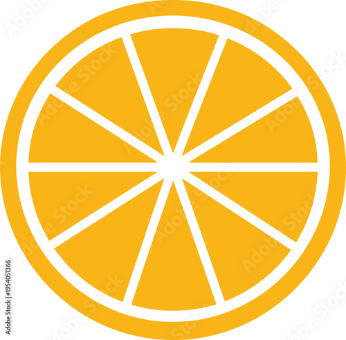 Yellow citrus orange slice vector icon, fresh fruit segment for food design, round lemon cross section, organic juice symbol