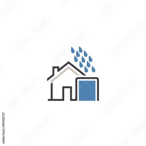 Rain falling on a house roof.