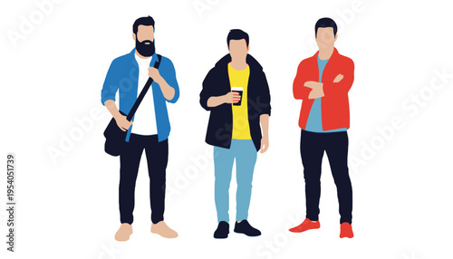 Men standing in different poses in a modern illustration style