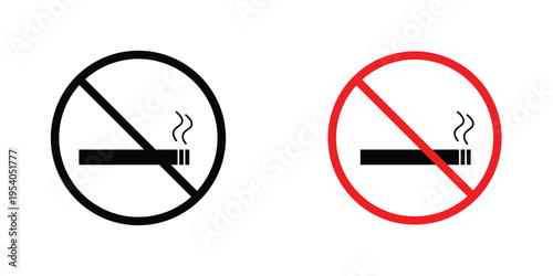 No smoking cigarette signs in line art style on white background for graphic and web design.