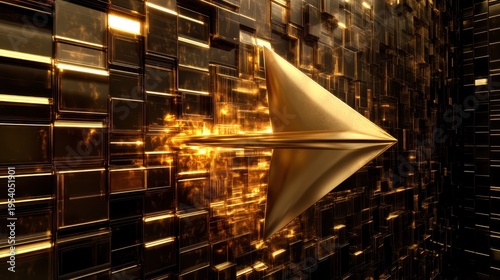 Golden arrow spearheading upward against a textured metallic background, symbolizing financial growth and investment.