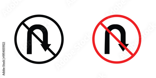 No u turn road signs in line art style on white background for graphic and web design.