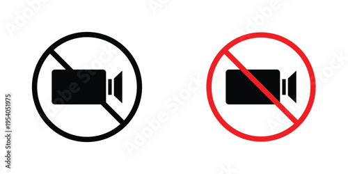No video recording signs in line art style on white background for graphic and web design.