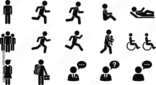 Black silhouettes of diverse botanical leaves and garden foliage branches isolated on white background for nature, organic, and environmental decor concept