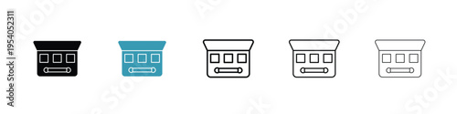 Palette with eyelash shadows icon in line art style on white background for graphic and web design.