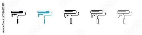 Paint roller icon in line art style on white background for graphic and web design.