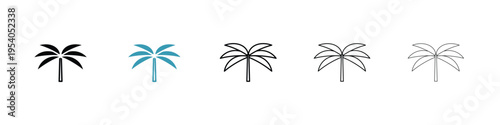 Palm tree icon in line art style on white background for graphic and web design.