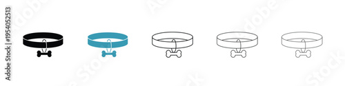 Pet collar icon in line art style on white background for graphic and web design.
