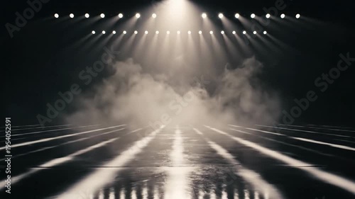 Stage lighting with fog and shadows creates dramatic atmosphere