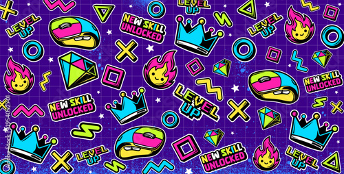 Cute Game background vector illustrations. Various game elements in graffiti ...