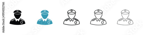 Police icon in line art style on white background for graphic and web design.