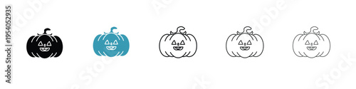 Pumpkin icon in line art style on white background for graphic and web design.