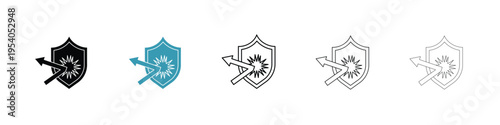Protection from attack icon in line art style on white background for graphic and web design.